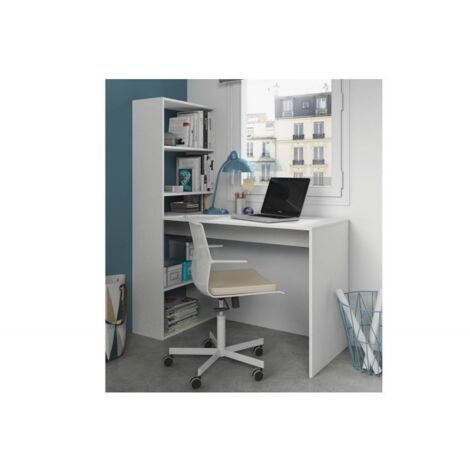 Mesa de Escritorio Duplo con Estantería Reversible Blanco Artik, Fabricado en Melamina 120x144x53 cm