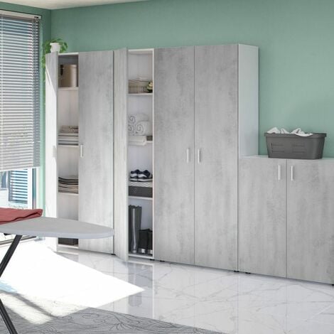 Armario Multiusos 1 puerta Blanco - Cemento 41cm (ancho) x 182cm (alto)
