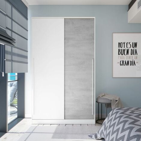 Armario Max 120 Blanco Artik (Blanco Mate) - Gris Cemento (ancho) x 200cm (alto)