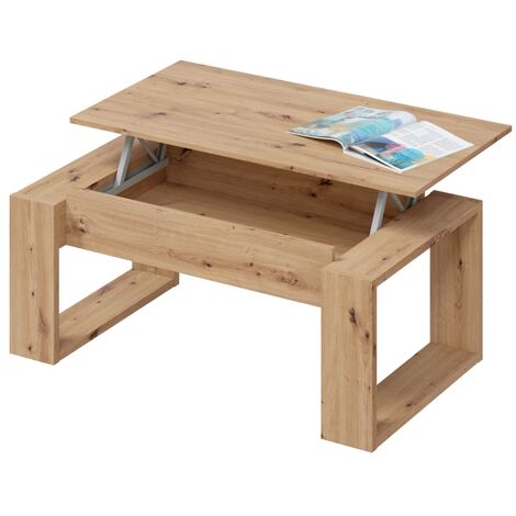 Mesa de centro elevable Nova color Roble Nodi y Blanco Artik Estilo nórdico