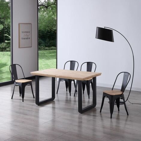 Mesa de comedor Roma extensible Negro - Roble 77cm (ancho) x 80cm (alto)