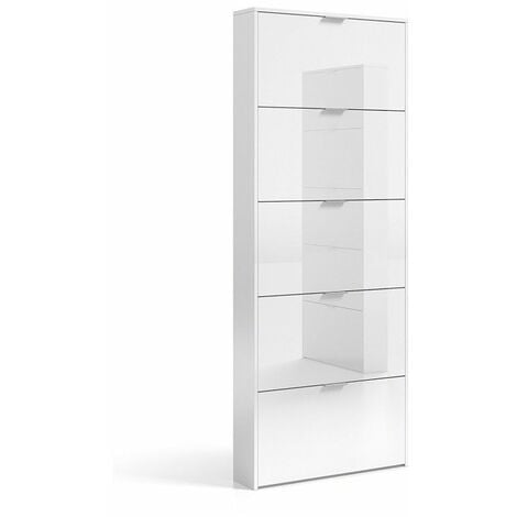Zapatero Moderno de 5 puertas Blanco Brillo 70cm (ancho) x 180cm (alto)