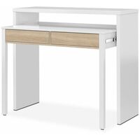 Mesa de escritorio extensible Bureau Blanco Artik (Blanco Mate) - Roble Canadian 98,5cm (ancho) x 87,5cm (alto) - Blanco Artik (Blanco Mate) - Roble Canadian