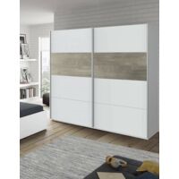 Armario Grande Dormitorio con Puertas Correderas Color Blanco Artik y Roble Alaska 200x180x60
