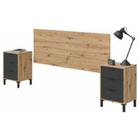 Cabecero con mesitas Enzo Gris Antracita - Roble Nodi 160cm (ancho) x 60cm (alto)