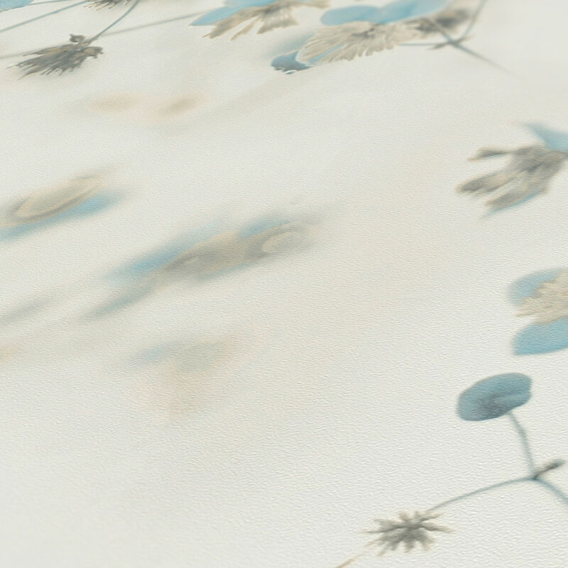 Blumen Tapete Profhome 387262 heißgeprägte Vliestapete glatt mit floralen  Ornamenten matt blau hell-grau creme-weiß 5,33 m2