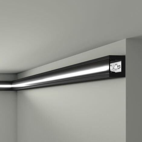Eckleiste NMC IL12 BLACK WALLSTYL Noel Marquet Zierleiste Wandleiste Indirekte Beleuchtung bereits lackiert Modernes Design schwarz 2 m