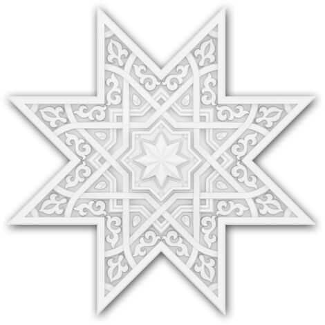Rosette Profhome 157501 Deckenplatte Zierelement 3D Wandpaneel Wandvertäfelung Deckenelement Orient Marokkanischer Stil Islamische Ornamentik weiß 53,5 x 53,5 cm