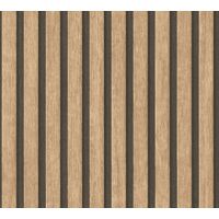 Holz Tapete Profhome 391091 heißgeprägte Vliestapete strukturiert mit Streifen matt beige braun schwarz 5,33 m2