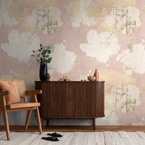 Fotomural Profhome 398381 papel pintado vinílico estampado en caliente tejido non tejido liso con dibujo floral mate rosa blanco-crema beige 1,59 m x 2,8 m