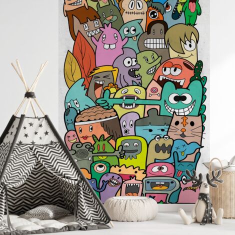Fotomural Profhome 398271 papel pintado vinílico estampado en caliente tejido non tejido liso con dibujo infantil mate verde rosa azul amarillo 1,59 m x 2,8 m (1/3)