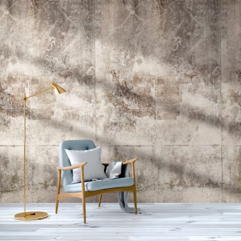 Fotomural Profhome 383391 papel pintado vinílico estampado en caliente tejido non tejido liso de aspecto concreto mate gris blanco 1,59 m x 2,8 m (1/3)