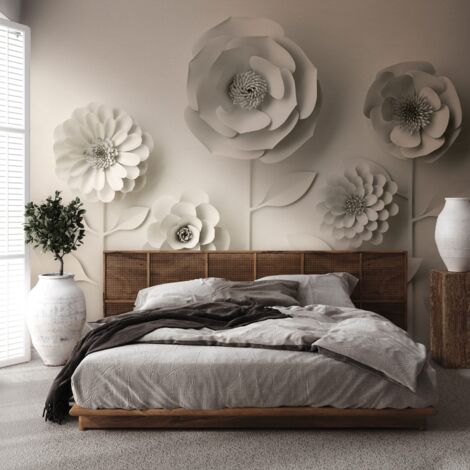 Fotomural Profhome 382931 papel pintado vinílico estampado en caliente tejido non tejido liso 3D mate beige marfil 3,71 m x 2,8 m