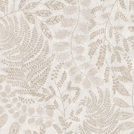 Papel pintado naturaleza Profhome 388302 papel pintado no tejido liso con ornamentos florales efecto satinado crema oro beige 5,33 m2