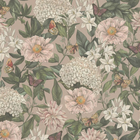 Papel pintado floral Profhome 394262 papel pintado vinílico estampado en caliente tejido non tejido ligeramente texturado con ornamentos florales mate rosa verde blanco naranja 5,33 m2 (1/3)