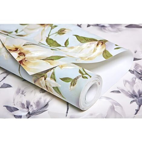 Papel pintado floral EDEM 9080-20 Papel pintado no tejido gofrado con ornamentos florales efecto satinado blanco gris plata 10,65 m2