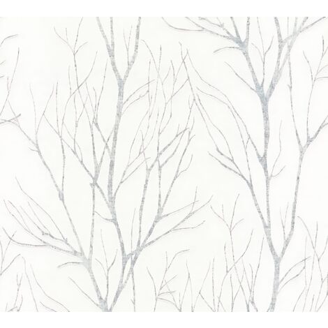 Papel pintado naturaleza Profhome 372602 papel pintado no tejido ligeramente texturado con dibujo naturaleza mate blanco gris 5,33 m2