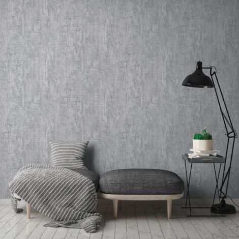 Empapelado aspecto piedra azulejos Profhome 944265 papel pintado no tejido ligeramente texturado de aspecto madera mate gris 5,33 m2
