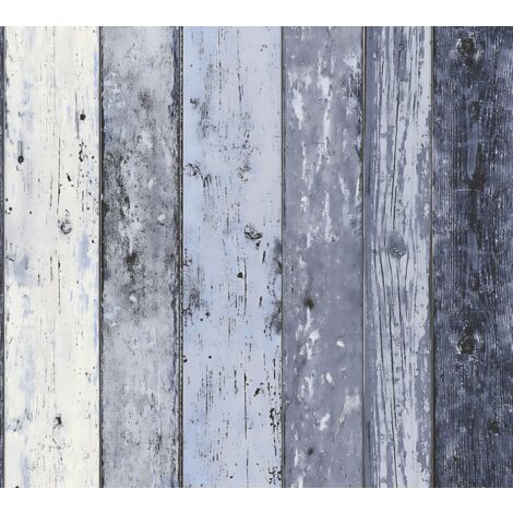Empapelado aspecto madera Profhome 855060 papel pintado no tejido liso de estilo used look mate azul 5,33 m2