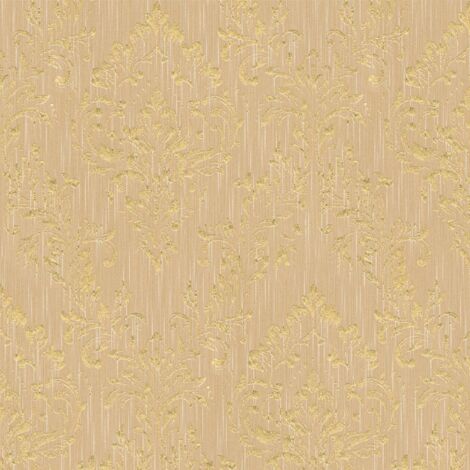Papel pintado barroco Profhome 306594 papel pintado textil texturado de estilo barroco brillante oro beige 5,33 m2
