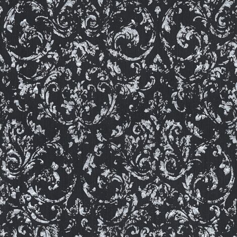 Papel pintado barroco Profhome 306606 papel pintado textil texturado de estilo barroco brillante negro plata 5,33 m2