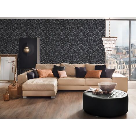 Papel pintado barroco Profhome 306606 papel pintado textil texturado de estilo barroco brillante negro plata 5,33 m2