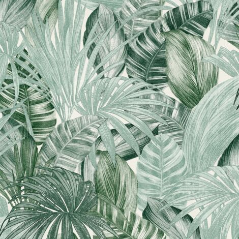 Papel pintado naturaleza Profhome 368201 papel pintado no tejido ligeramente texturado con dibujo de jungla brillante verde blanco 5,33 m2