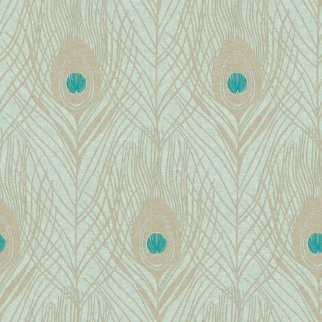 Papel pintado naturaleza Profhome 369713 papel pintado no tejido ligeramente texturado de diseño exótico mate verde azul oro 5,33 m2