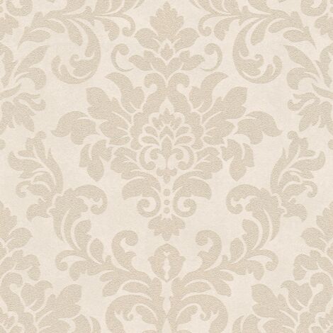 Papel pintado barroco Profhome 372703 papel pintado no tejido ligeramente texturado de estilo barroco destellante beige blanco-crema oro 5,33 m2