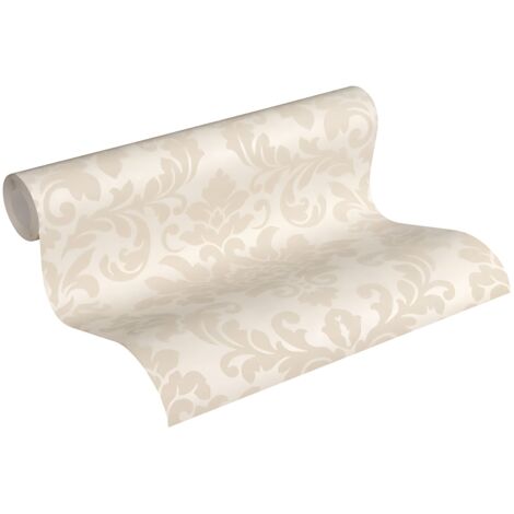 Papel pintado barroco Profhome 372703 papel pintado no tejido ligeramente texturado de estilo barroco destellante beige blanco-crema oro 5,33 m2