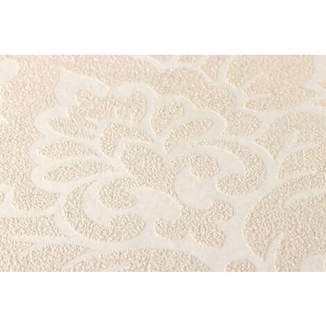 Papel pintado barroco Profhome 372703 papel pintado no tejido ligeramente texturado de estilo barroco destellante beige blanco-crema oro 5,33 m2