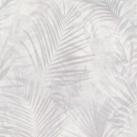 Papel pintado naturaleza Profhome 374115 papel pintado no tejido ligeramente texturado con dibujo de jungla mate gris blanco blanco crema 5,33 m2