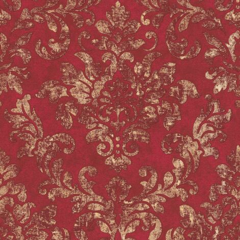 Papel pintado barroco Profhome 374131 papel pintado no tejido ligeramente texturado de estilo barroco brillante rojo oro 5,33 m2