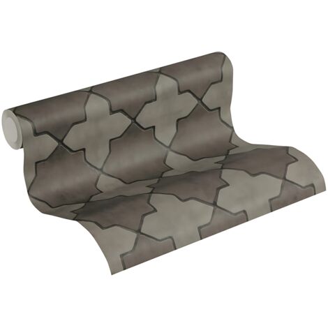 Papel pintado gráfico Profhome 374213 papel pintado no tejido ligeramente texturado con dibujo gráfico mate gris negro 5,33 m2