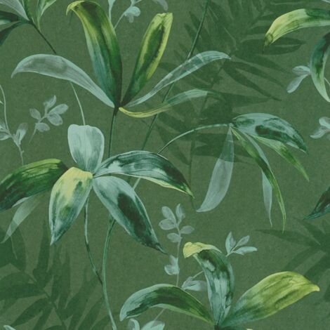 Papel pintado naturaleza Profhome 377042 papel pintado no tejido liso con ornamentos florales mate verde 5,33 m2 (1/5)