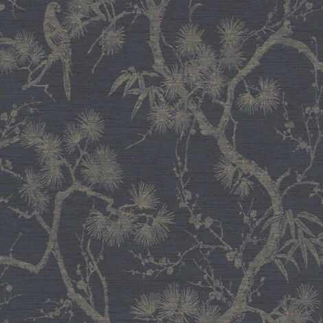 Empapelado de lujo exclusivo Profhome 378672 papel pintado no tejido ligeramente texturado con ornamentos florales y acentos metálicos antracita gris-negruzco bronce 5,33 m2
