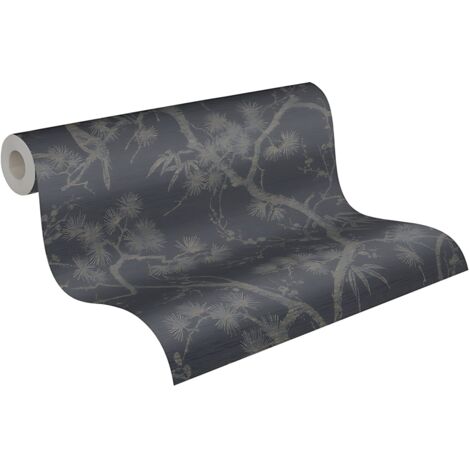 Empapelado de lujo exclusivo Profhome 378672 papel pintado no tejido ligeramente texturado con ornamentos florales y acentos metálicos antracita gris-negruzco bronce 5,33 m2