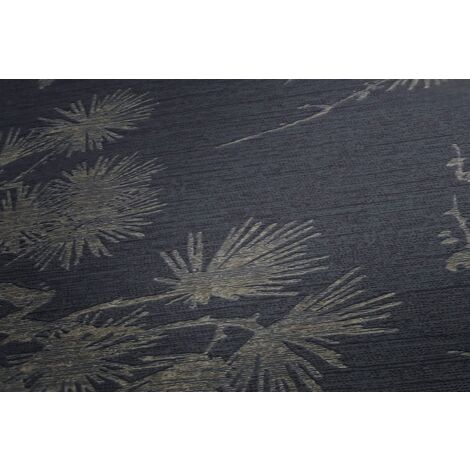 Empapelado de lujo exclusivo Profhome 378672 papel pintado no tejido ligeramente texturado con ornamentos florales y acentos metálicos antracita gris-negruzco bronce 5,33 m2
