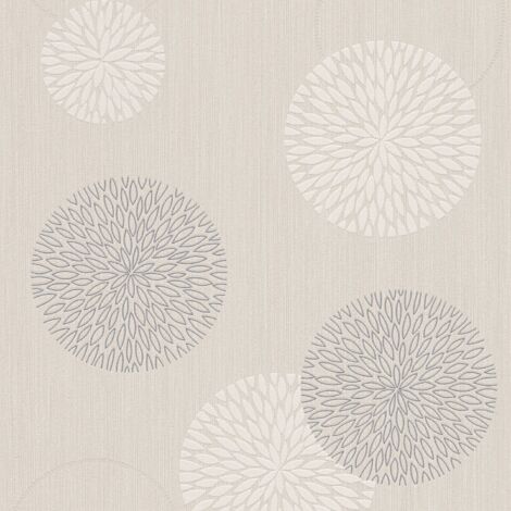Papel pintado gráfico Profhome 937912 papel pintado no tejido texturado con dibujo gráfico mate beige plata blanco crema 5,33 m2