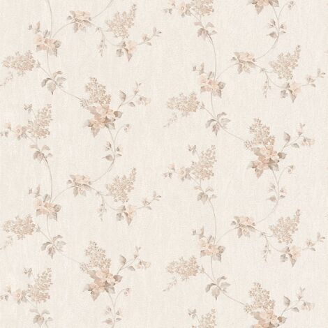 Papel pintado floral Profhome 959282 papel pintado vinílico ligeramente texturado con dibujo floral mate crema marrón blanco 5,33 m2