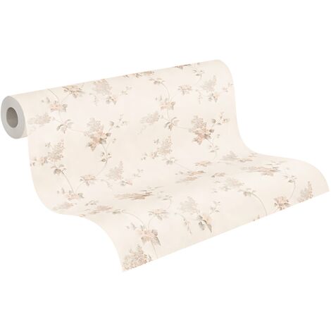 Papel pintado floral Profhome 959282 papel pintado vinílico ligeramente texturado con dibujo floral mate crema marrón blanco 5,33 m2