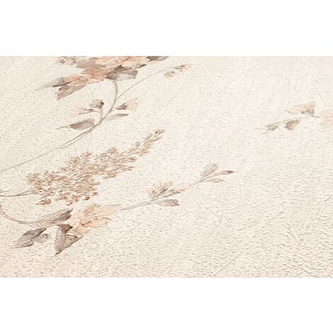 Papel pintado floral Profhome 959282 papel pintado vinílico ligeramente texturado con dibujo floral mate crema marrón blanco 5,33 m2