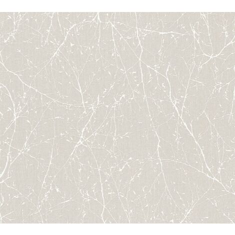 Papel pintado naturaleza Profhome 305074 papel pintado no tejido ligeramente texturado con dibujo naturaleza y acentos metálicos crema blanco-perla 5,33 m2