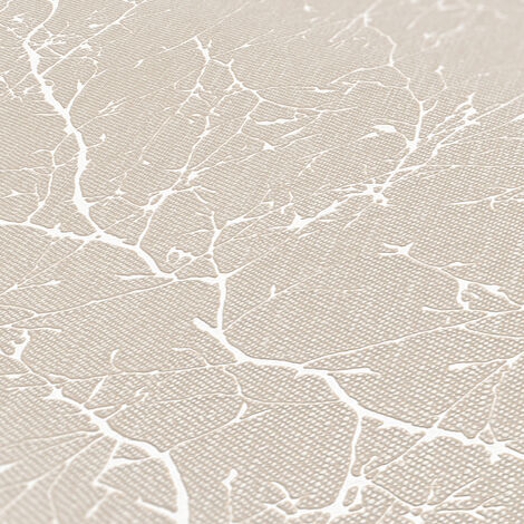 Papel pintado naturaleza Profhome 305074 papel pintado no tejido ligeramente texturado con dibujo naturaleza y acentos metálicos crema blanco-perla 5,33 m2