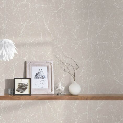 Papel pintado naturaleza Profhome 305074 papel pintado no tejido ligeramente texturado con dibujo naturaleza y acentos metálicos crema blanco-perla 5,33 m2