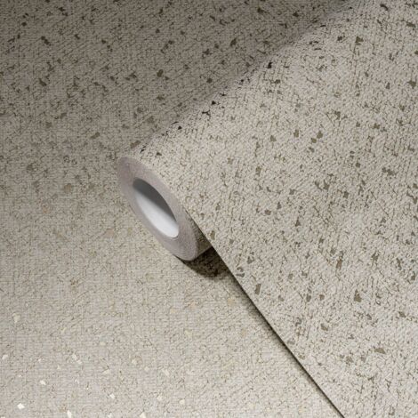 Papel pintado liso Profhome 387024 papel pintado no tejido ligeramente texturado con acentos metálicos efecto satinado beige gris-beige oro 5,33 m2