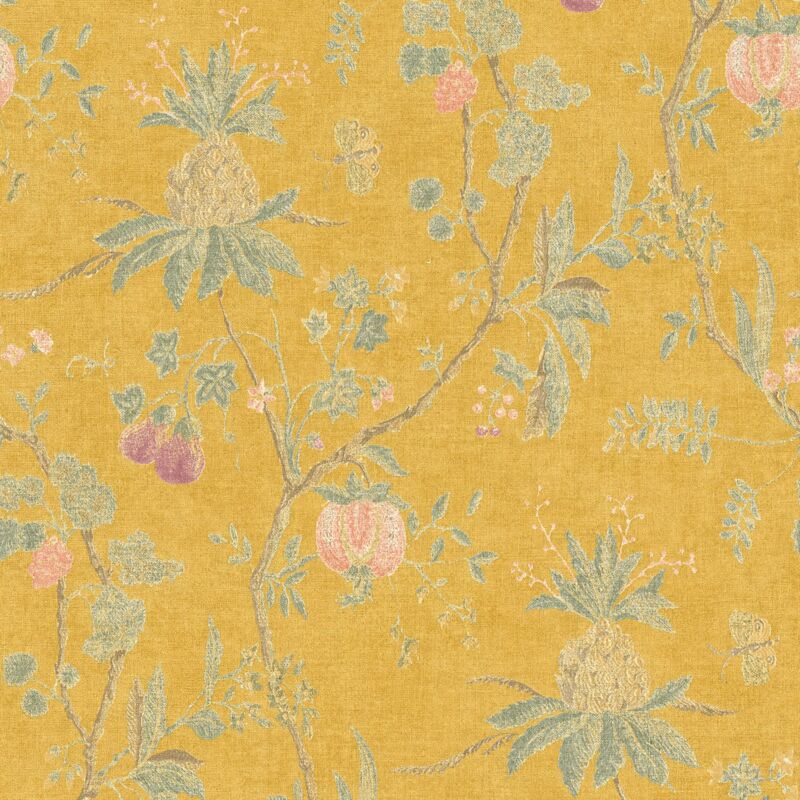 Carta da parati floreale Profhome 367194 Carta da parati TNT leggermente  strutturata con motivo floreale opaca giallo verde 5,33 m2