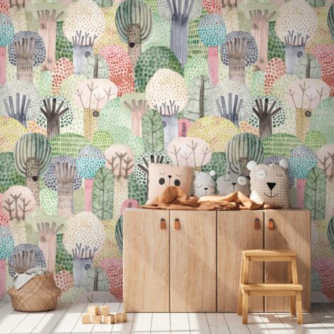 Sfondo fotografico Profhome 398611 Carta da parati TNT goffrata a caldo liscia per bambini opaca verde rosa azzurro giallo 1,59 m x 2,8 m (1/3)