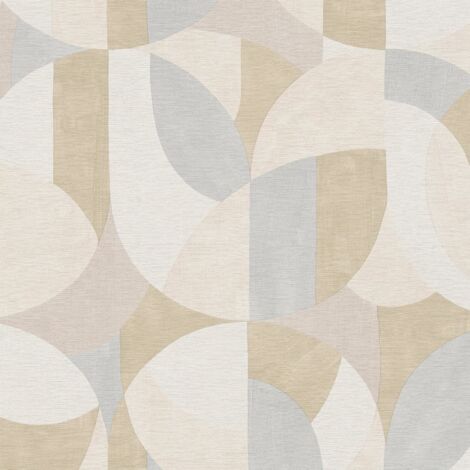 Carta da parati stile retro Profhome 399324 Carta da parati TNT goffrata a caldo leggermente strutturata con motivo grafico opaca grigio bianco-crema beige bianco 5,33 m2