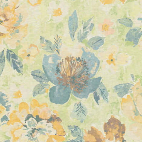 Carta da parati floreale Profhome 396073 Carta da parati TNT goffrata a caldo liscia in stile acquerello opaca verde giallo azzurro arancione 5,33 m2 (1/5)